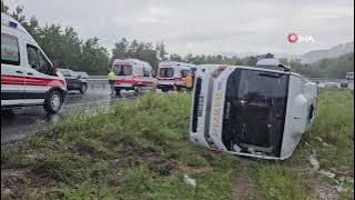 ZONGULDAK BARTIN YOLCU OTOBÜSÜ DEVRİLDİ 9 YARALI